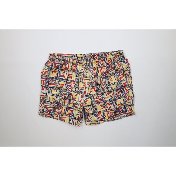 Vintage 90s Hobie Mens Medium Faded Abstract Sailing Flags Lined Shorts Trunks - Picture 1 of 14